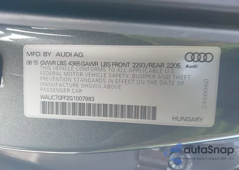 2016 Audi A3 1.8T Premium z USA, uszkodzony, nr VIN WAUC7GFF2G1007983